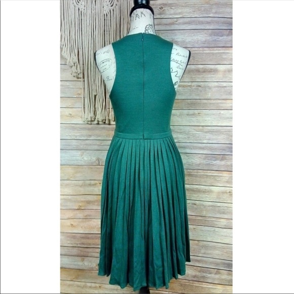 Revolve | Tibi Forest Green Wool Pleated Skirt Sleeveless Jersey Midi Dress - Picture 5 of 8